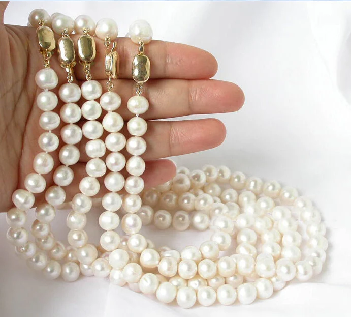 Ожерелье из круглого белого пресноводного жемчуга 5 шт. 17 &quot10 мм|freshwater pearl necklace|pearl