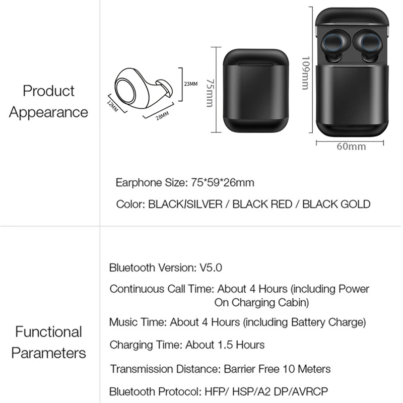 Наушники M & J Bluetooth 5 0 настоящие беспроводные наушники TWS спортивные