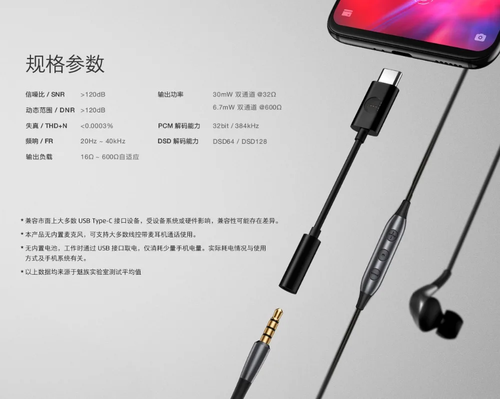 Meizu type-c Интерфейс HIFI декодирующий усилитель высокая производительность ЦАП чип hifi Качество звука 3,5 мм