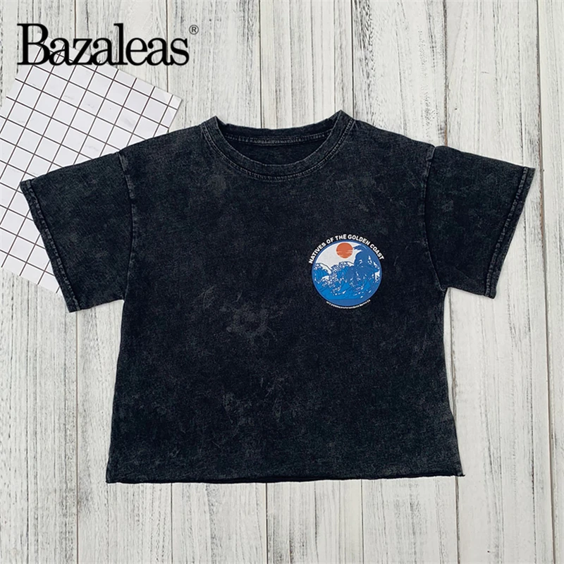 Женская футболка с коротким рукавом Bazaleas однотонная хлопковая Футболка принтом