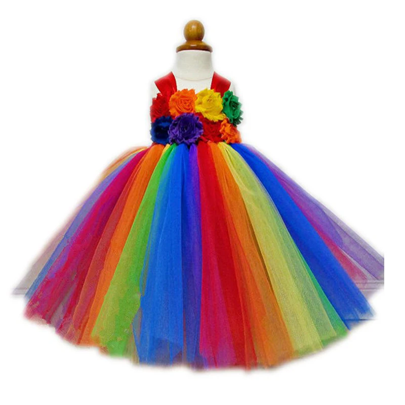 

Flower Girls Tutu Princess Dress For Party/Wedding/Birthday Ankle Length Rainbow Boutique Girls Ball Gown Dresses For 2-10Y