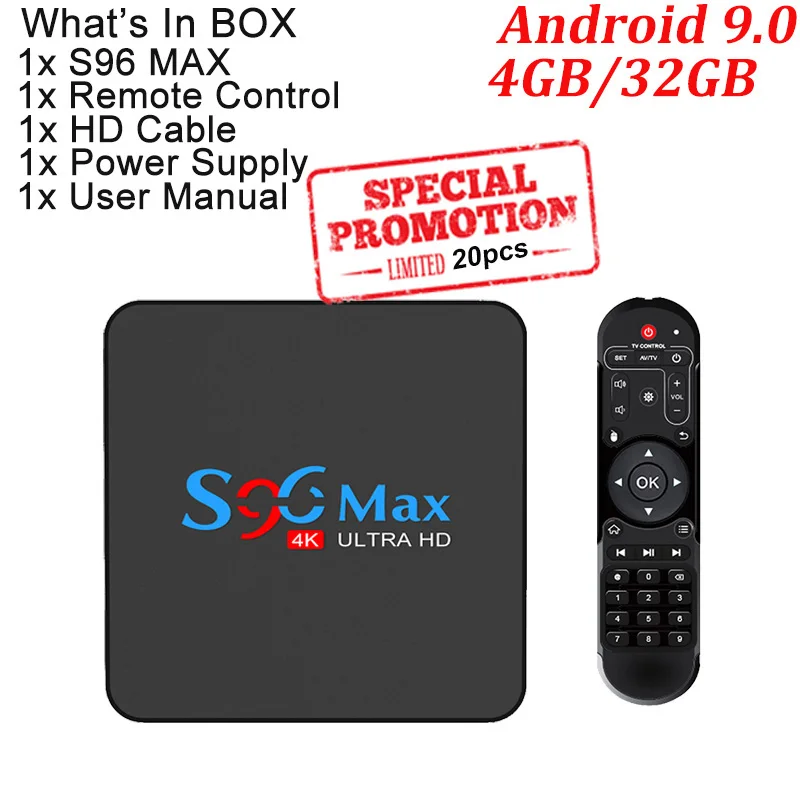 4G32G Sales Promotio Android 9,0 Smart tv BOX 4 ГБ 32 ГБ S96 MAX ТВ приставка RK3318 2,4G/5G двойной wifi BT4.1 4K медиаплеер ТВ приемник PK X96 - Цвет: 4G32G Sales Promotio