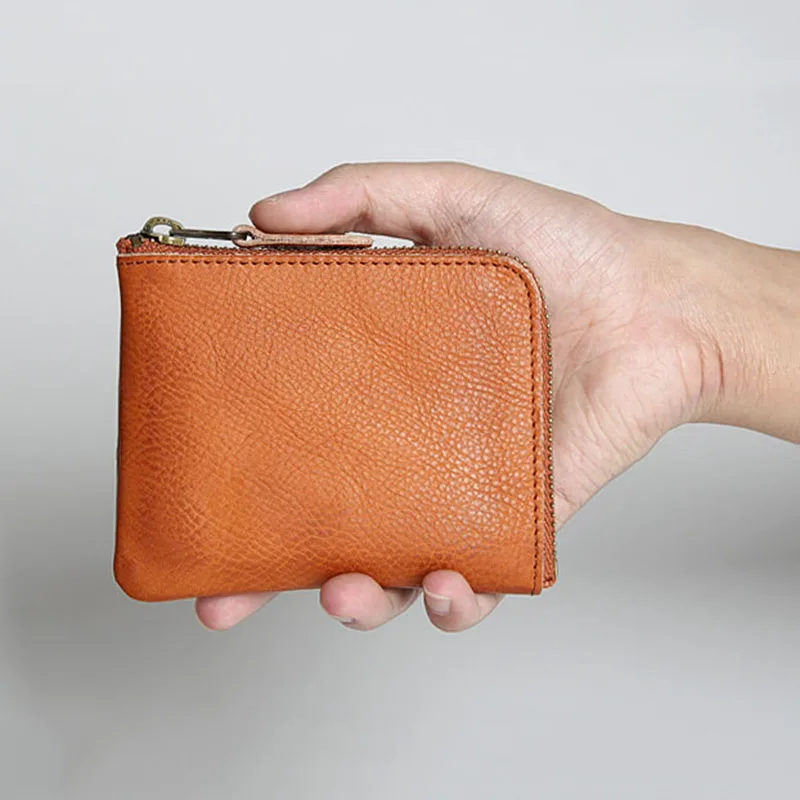 100% Genuine Leather Wallet Men Women Vintage Handmade Short Slim Small Zipper Mens Purse With Coin Pocket Card Holder Money Bag | Багаж и
