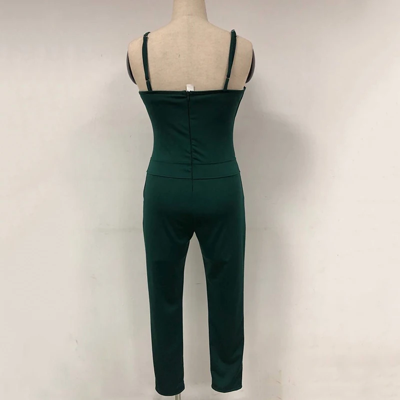 

2019 Casual Spaghetti Strap V-Neck Slinky Jumpsuits Women Elegant Slim Fit Sleeveless Zipper Jumpsuit 4 Colors
