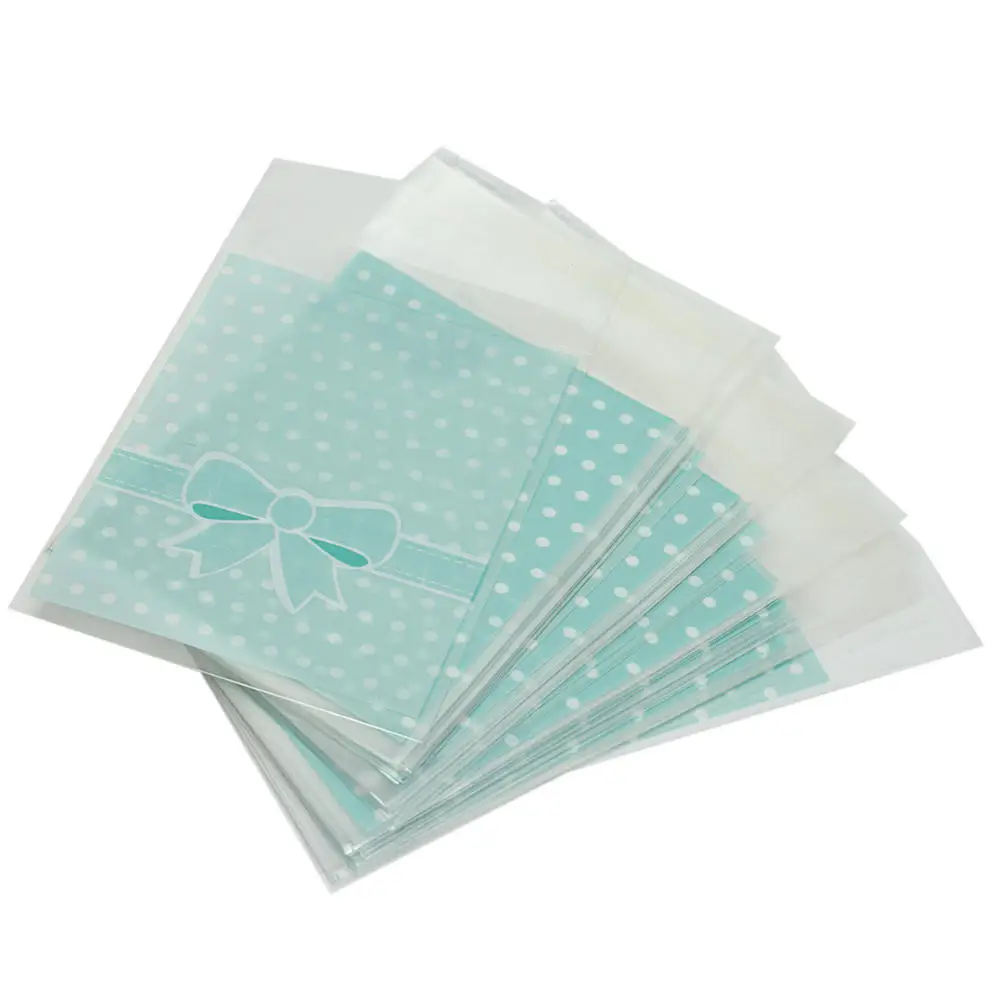 50 шт./лот Пластиковые самоклеящиеся пакеты в горошек с бантом для тортов печенья