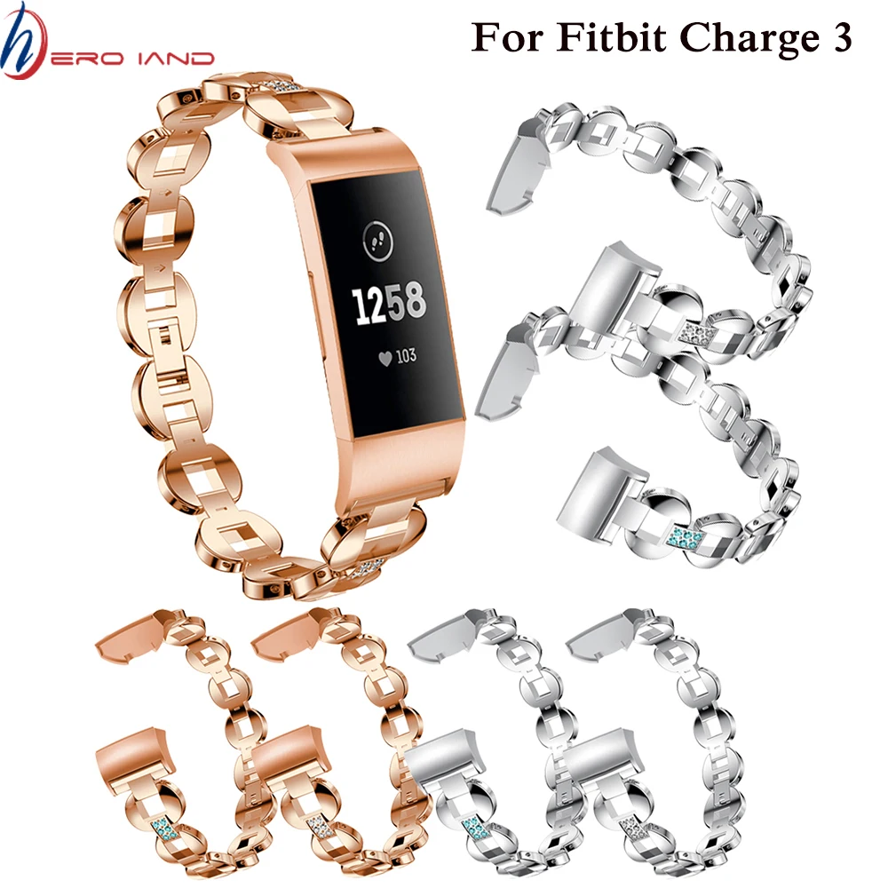 Ремешок для Fitbit Charge 3 металлический сменный серебристый браслет со стразами 4 l0506