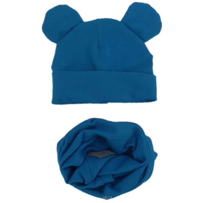 blue ear set Хлопковый Детский комплект из шапки и шарфа, детские милые шапки с ушками, высококачественные шапки и шарфа для мальчиков и девочек, детские шляпы, реквизит для фотосессии - Цвет: blue ear set