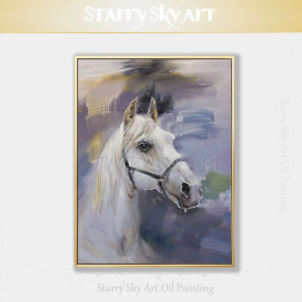 

Skilled Artist Pure Hand-painted High Quality White Horse Oil Painting on Canvas Beautiful Wall Fine Art Horse Head Oil Painting