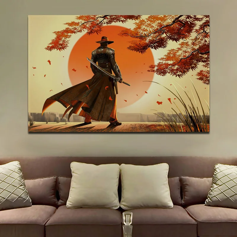 

warrior cowboys samurai Japan fantasy art sun beautiful tree posters on the wall picture home living room decoration DM192