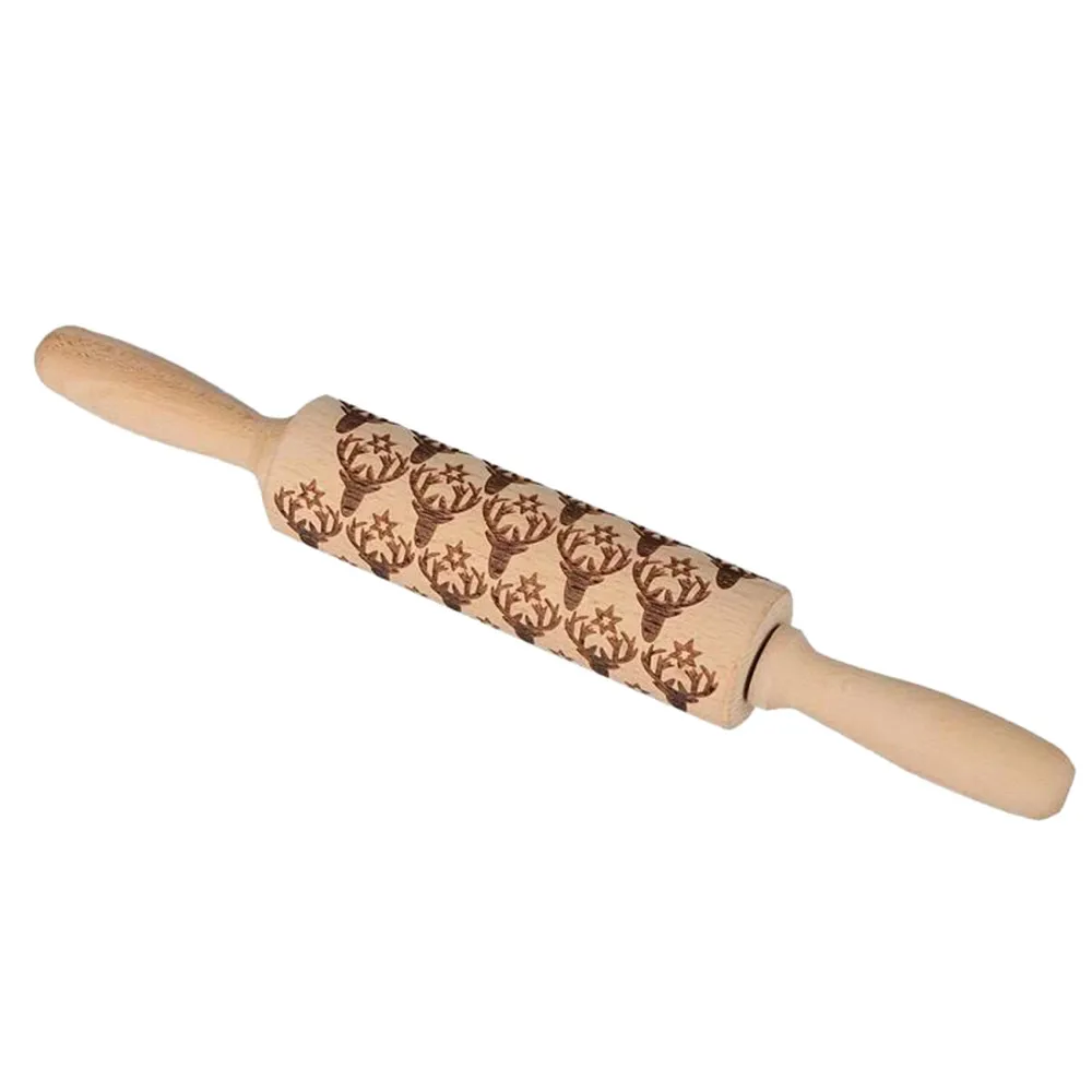 Christmas Rolling Pin Antlers Owl Carved Wood Embossed Kitchen Kneading Tools New Arrival A719 | Дом и сад