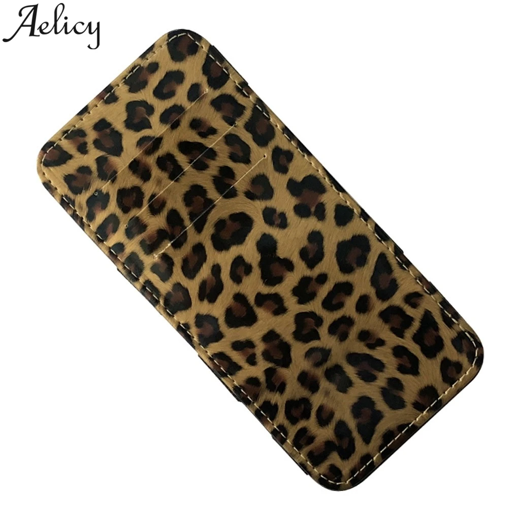 Aelilcy Флип Тонкий пакет для карт Леопардовый вместительный женский короткий