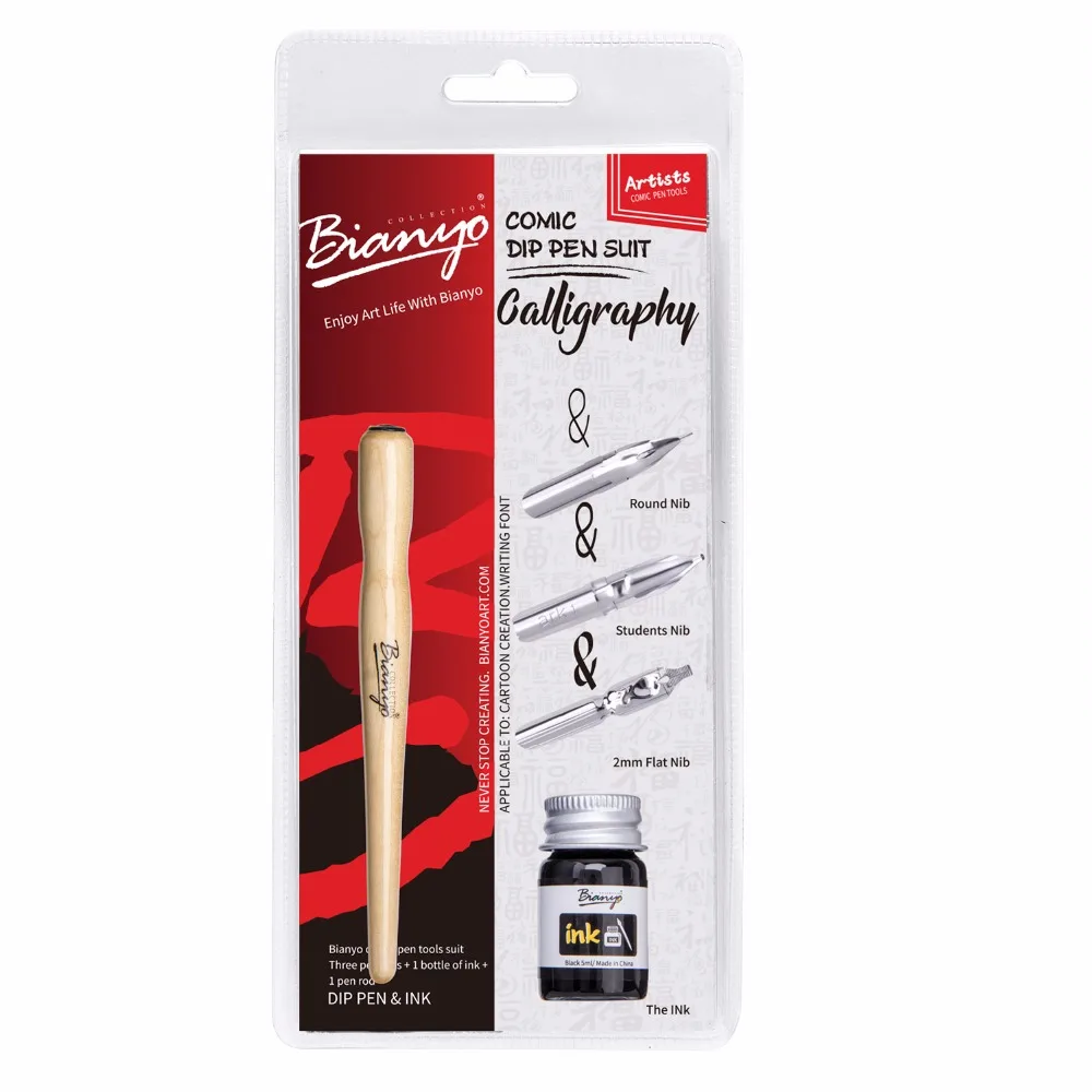 Bianyo Comic Pen Nibs Набор держателей с 3 перьями для студентов/круглых/плоских перьев