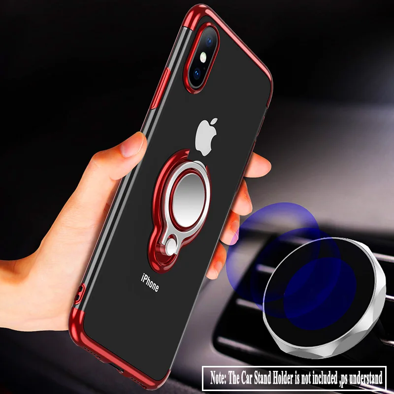 For OPPO K1 R17 Pro Case Slim Soft TPU Plating 360 Ring Stand Back Cover for VIVO X20 Plus X21 Y69 Support Car Magnetic Holder |
