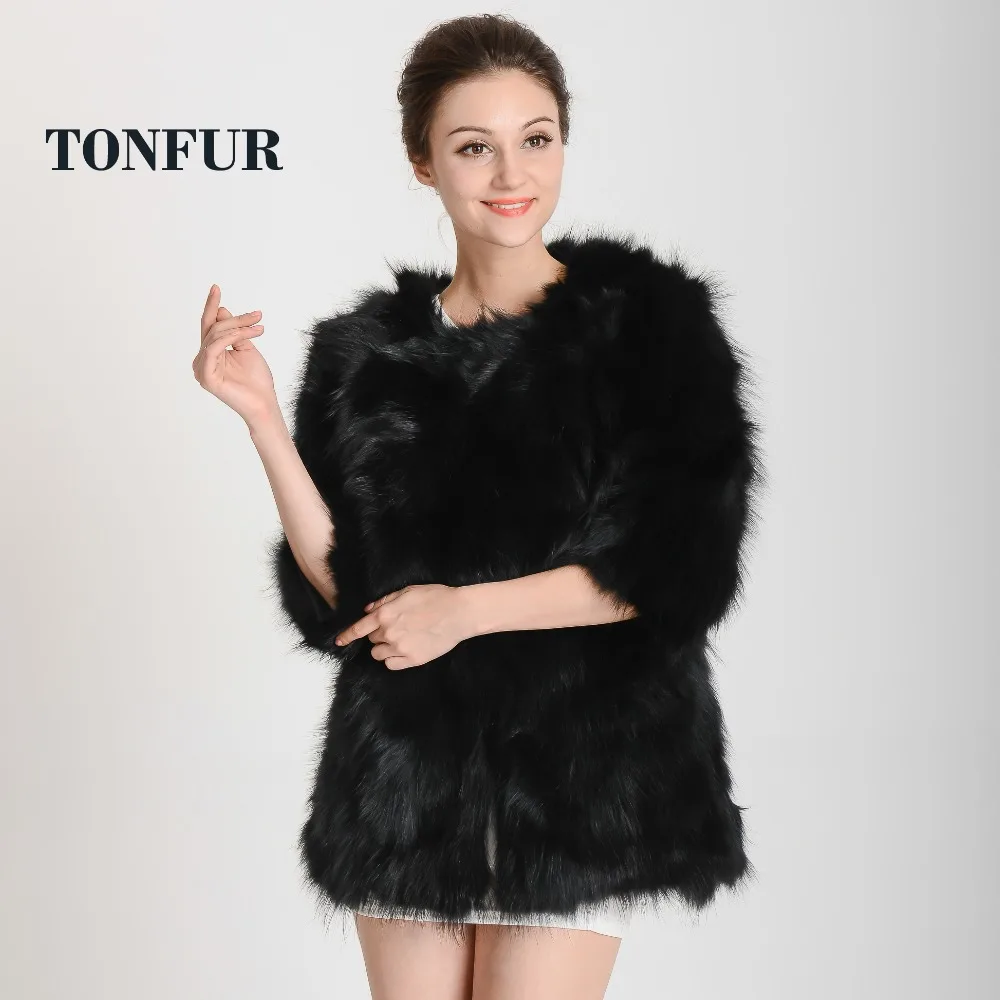 Низкий! Пальто из натурального меха енота Женская куртка лисы женская меховая