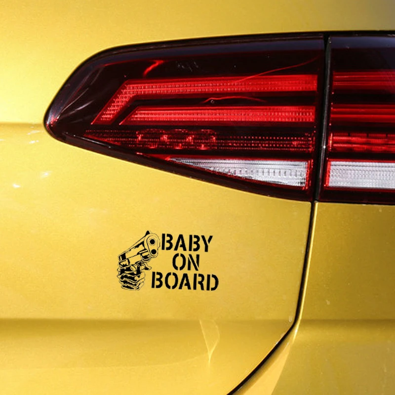 QYPF 15.2CM*9CM Vinyl Decal Car Sticker Baby On Board Gun Black Silver C14-0104 | Автомобили и мотоциклы