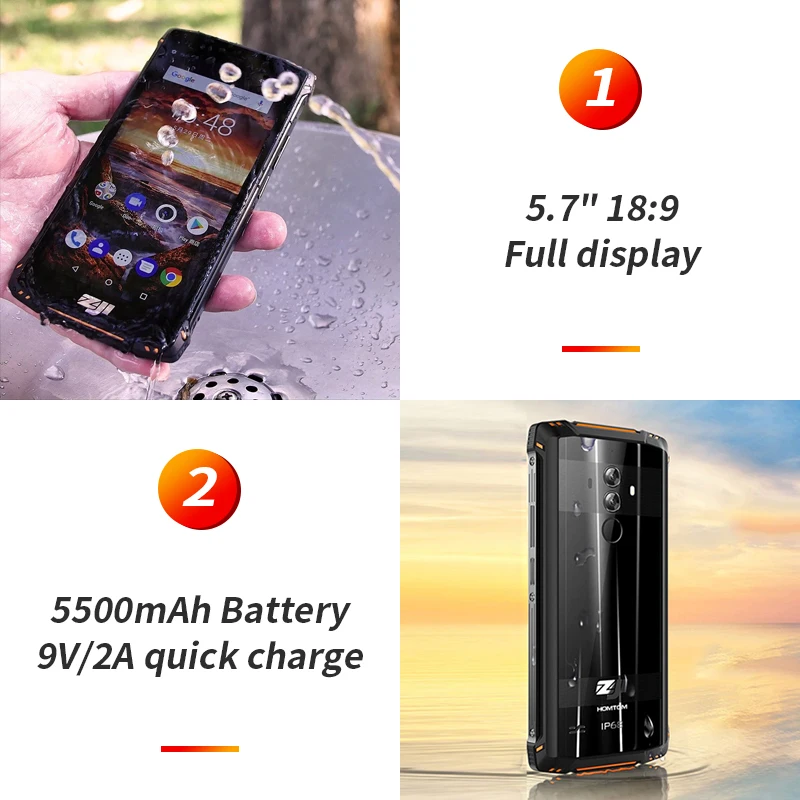 HOMTOM ZJI Z9 IP68 частоты сердечных сокращений Helio P23 Android 8 1 смартфон 5 7 дюймов 6 ГБ 64 Гб