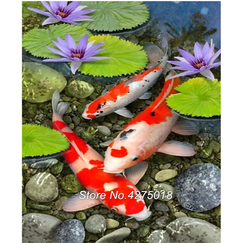 Алмазная живопись с узором Koi лотос листья Золотая Рыба благословение рыба