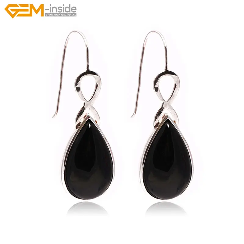 

Gem-inside 17x27mm Drip Drop Semi-precious Stone Dangle Earrings Tibetan Silver Hooks Earrings For Women Trinket Gift Jewellery