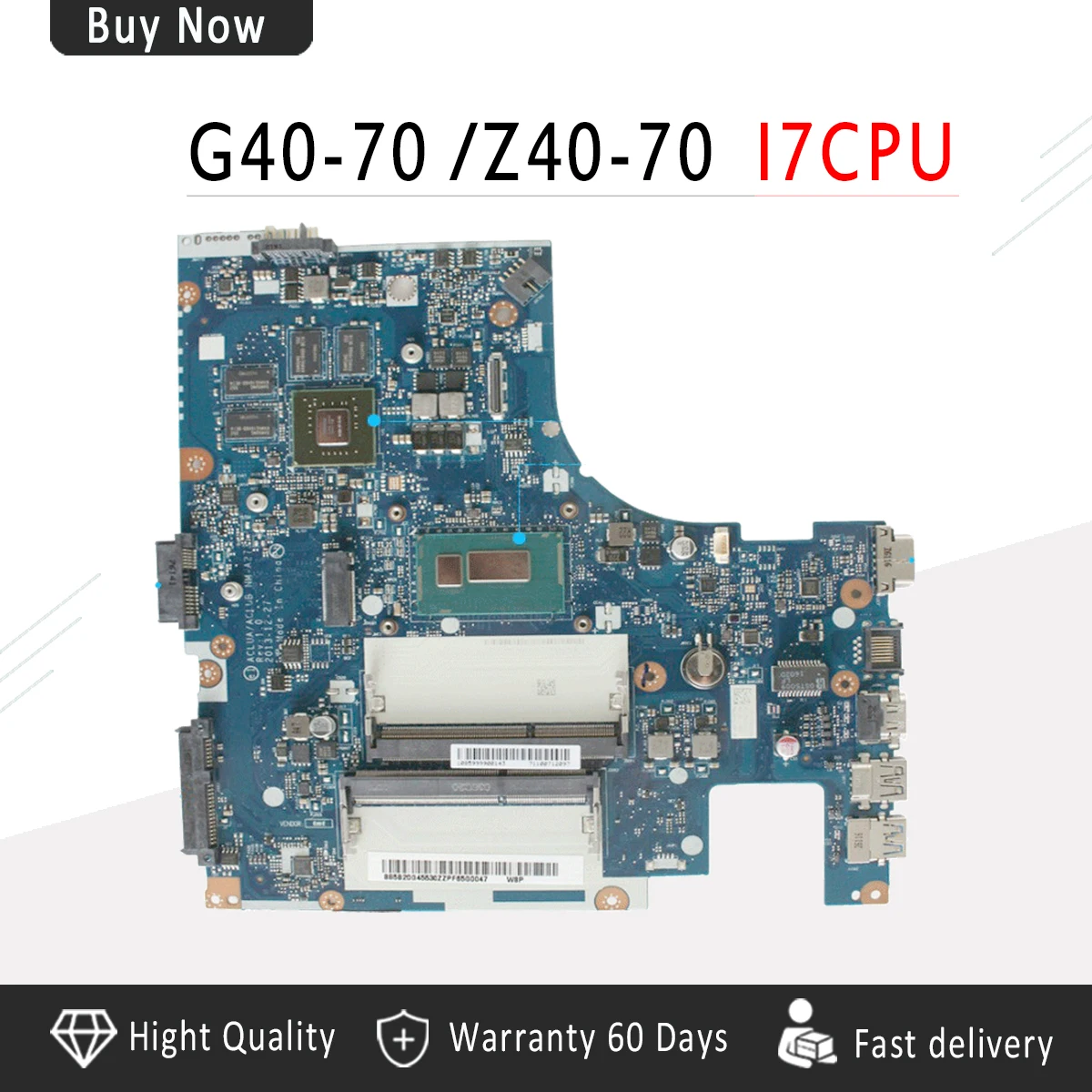 NM-A271 для Lenovo G40-70 Z40-70 материнская плата ноутбука ACLU1/ACLU2 SR1EB I7CPU DDR3L 100% полностью