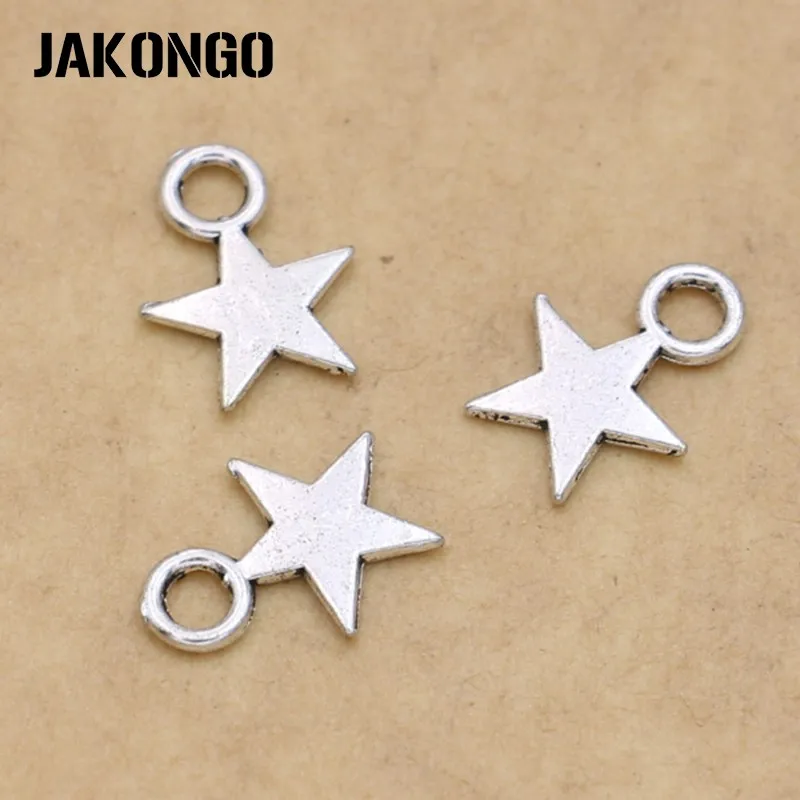 JAKONGO Antique Silver Plated Star Charm Pendants for Jewelry Making Bracelet Necklace Accessories Findings DIY 50Pcs/lot | Украшения и