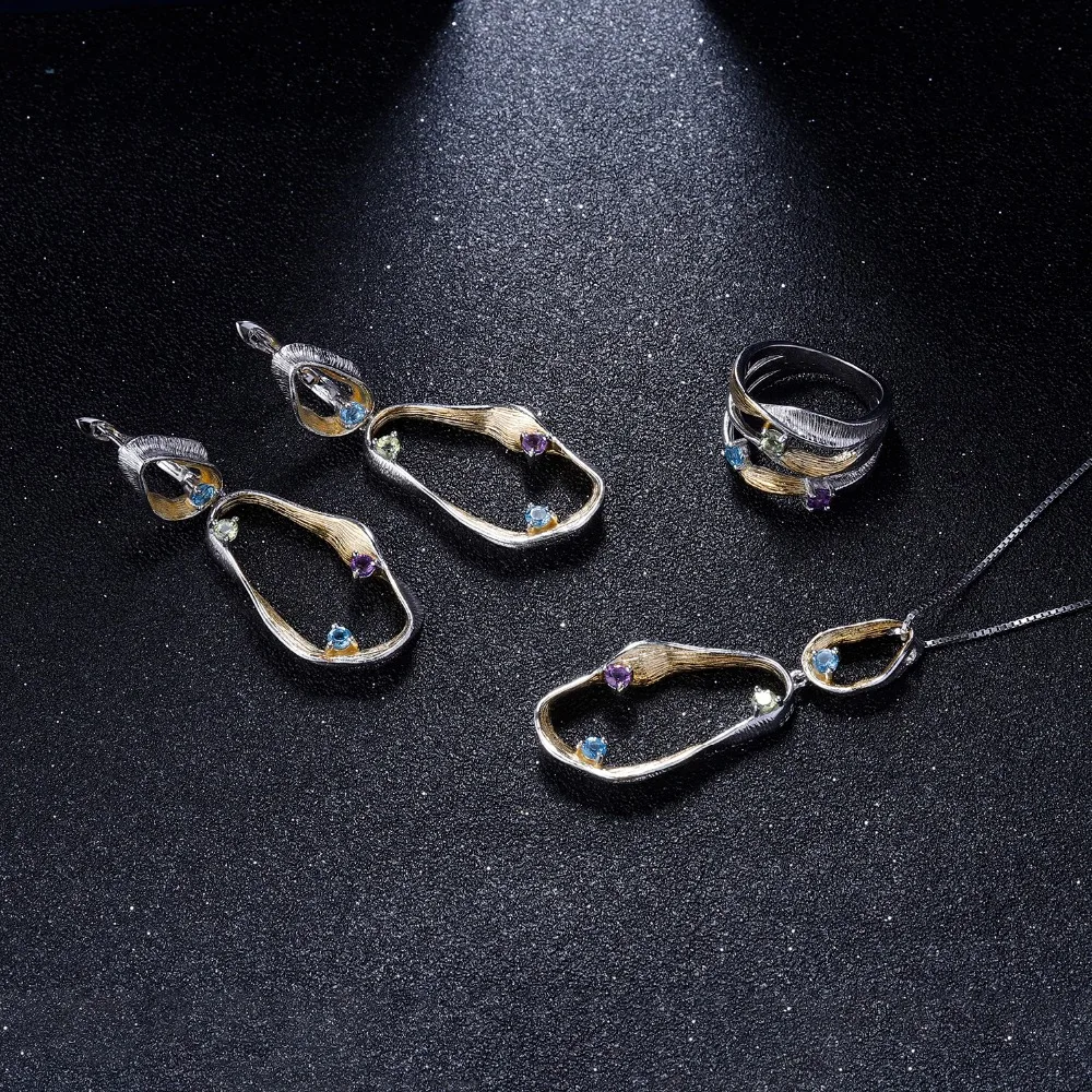 GEM'S BALLET 925 Sterling Silver Handmade Twist Pendant Necklace for Women Natural Topaz Peridot Amethyst Fine Jewelry | Украшения и