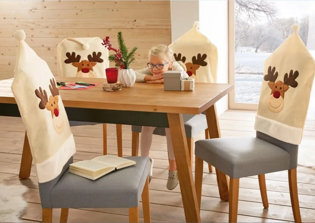 

JaneYU Christmas Table Decoration Christmas Non-woven Elk Embroider, Rice White Chair Set Christmas Decorations 2Pcs/lot