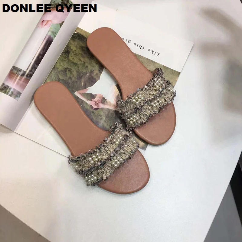 Женские шлепанцы на плоской подошве повседневные Шлепанцы из пеньковой ткани с