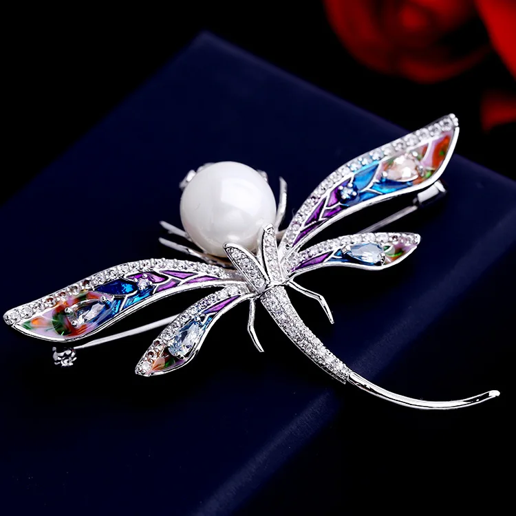 Женская брошь в форме стрекозы с фианитом 01284|dragonfly brooch|brooches for womenbrooch fashion |