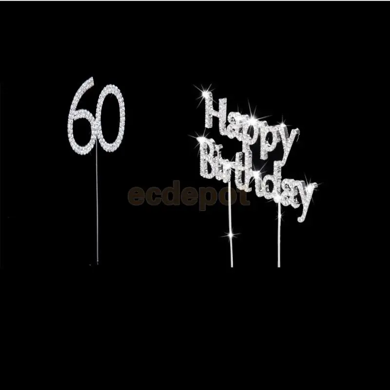 Хрустальные украшения для торта с надписью Happy Brithday + 60th|decorative decorative|brithday