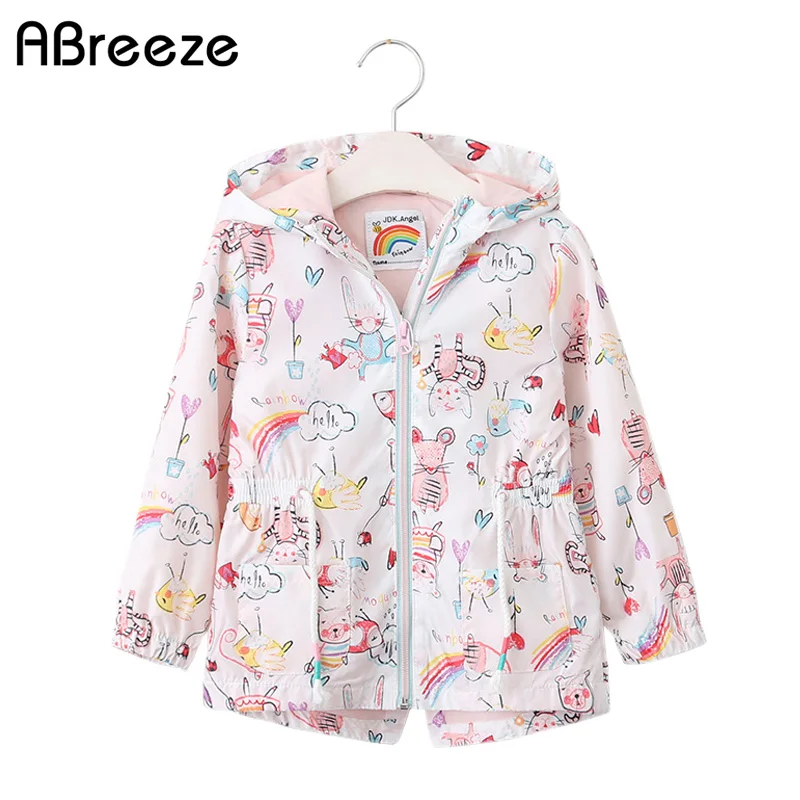 

Children girls Spring Baby Girl Jackets Cartoon Cat Mouse Graffiti Jacket Coat Hooded Windbreaker For Girls Kids Outerwear