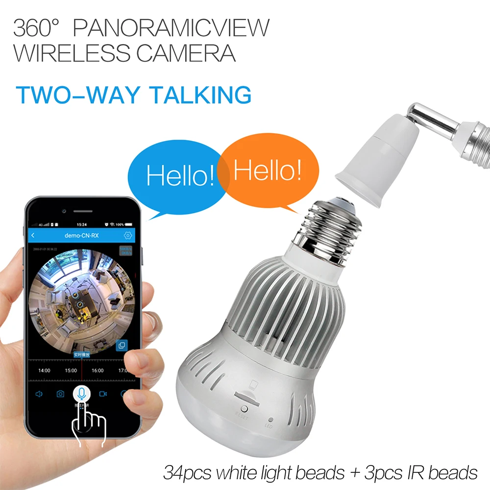 Панорамный объектив рыбий глаз с лампочкой E27 360 градусов Wi Fi беспроводная лампа VR