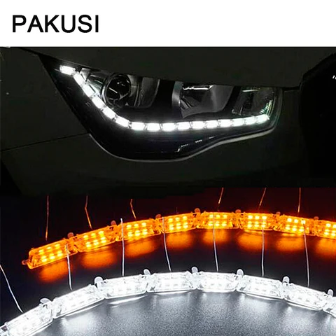 PAKUSI автомобильная светодиодная лента DRL огни 12 в белый + желтый сигнал поворота для Mercedes Chevrolet Cruze Honda Civic Mazda CX-5 VW Golf 5