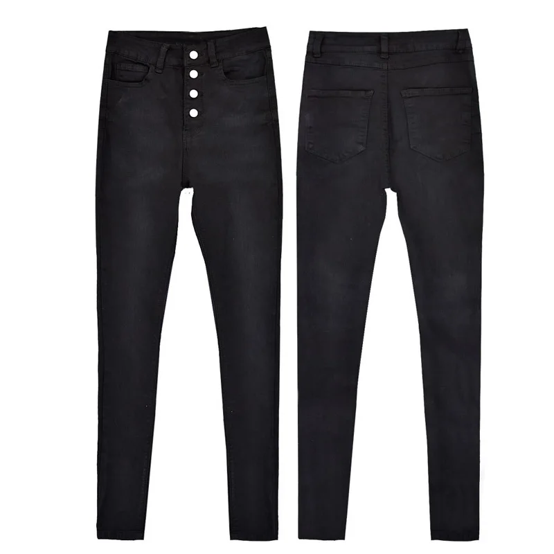 2019 Women Black Jeans Chic High Waist Single Button Sexy Pencil Slim Skinny Denim Pants | Женская одежда