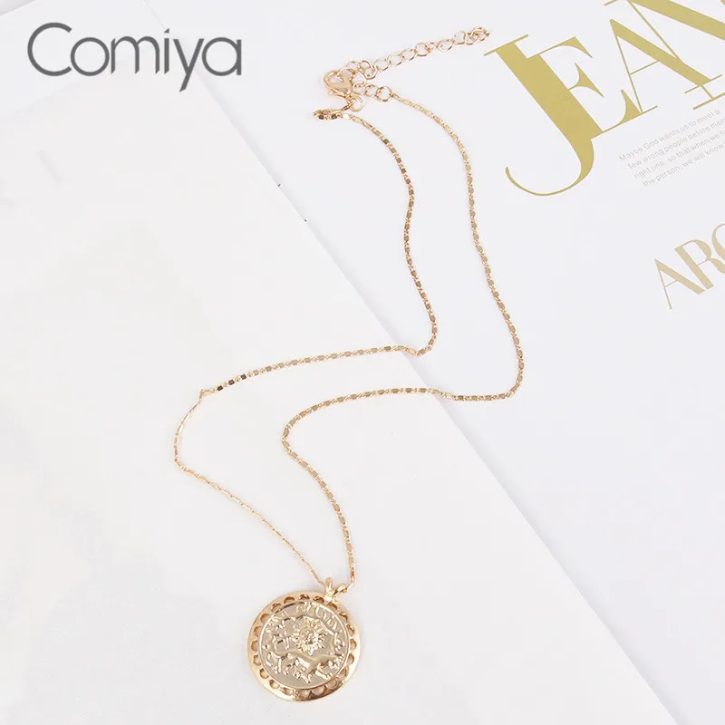 Comiya Necklace For Women Choker Collare Gold Color Zinc Alloy Big Round Pendant Links Chain Fashion Mujer Korean Boho Necklaces | Украшения