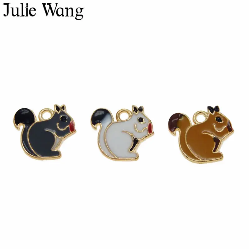 Julie Wang 6 шт. сплав эмаль белка Золотая основа амулеты для животных ожерелье с