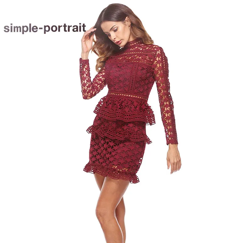 SP Simplee Автопортрет винтажное открытое женское кружевное платье Элегантное с