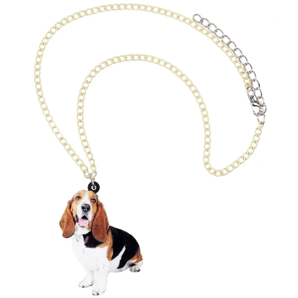 Bonsny массивный акриловый Basset Hound Подвеска для ожерелья для собак цепочка чокер ювелирные изделия в виде животных для женщин девочек любителей питомцев подарок