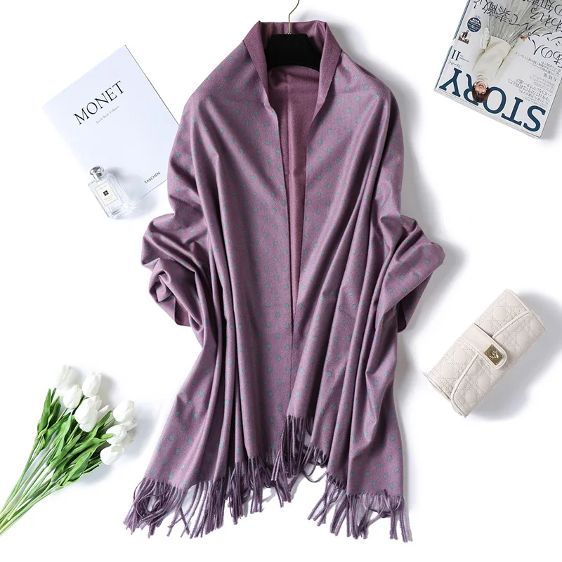 Dot Print Cashmere Scarf Women Thick Warm Shawls and Wraps Winter Scarves Long Pashmina Fashion Tassels Neck Scarfs Hijab Femme