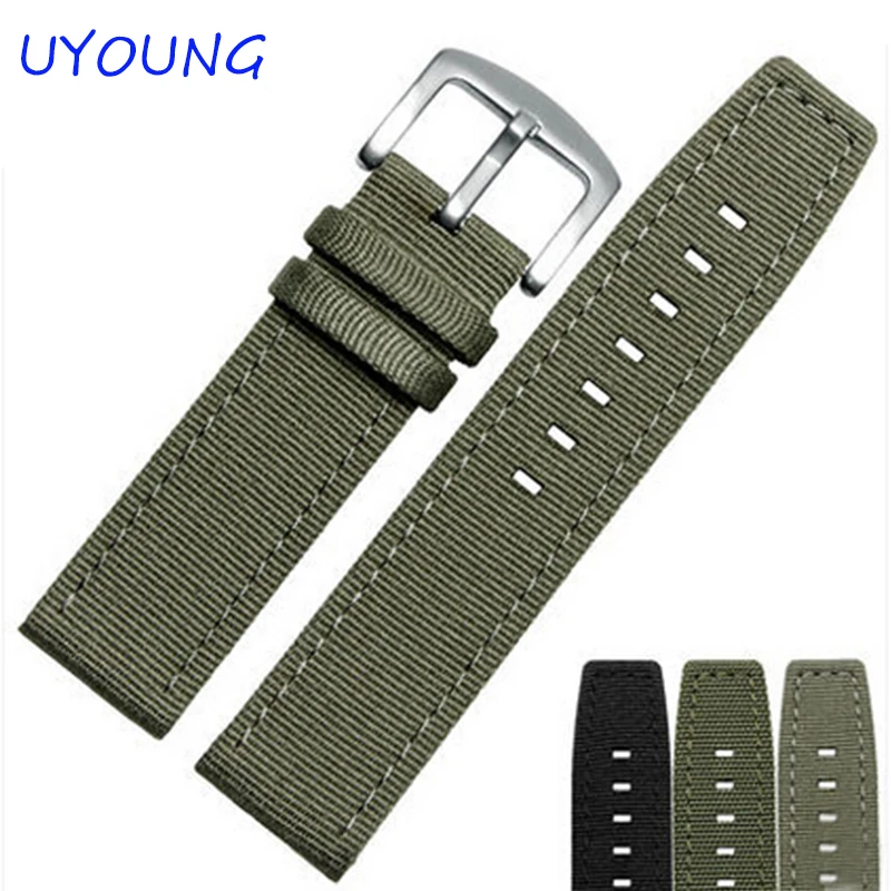 Высококачественный нейлоновый ремешок для часов 22 мм черный/хаки мужские часы