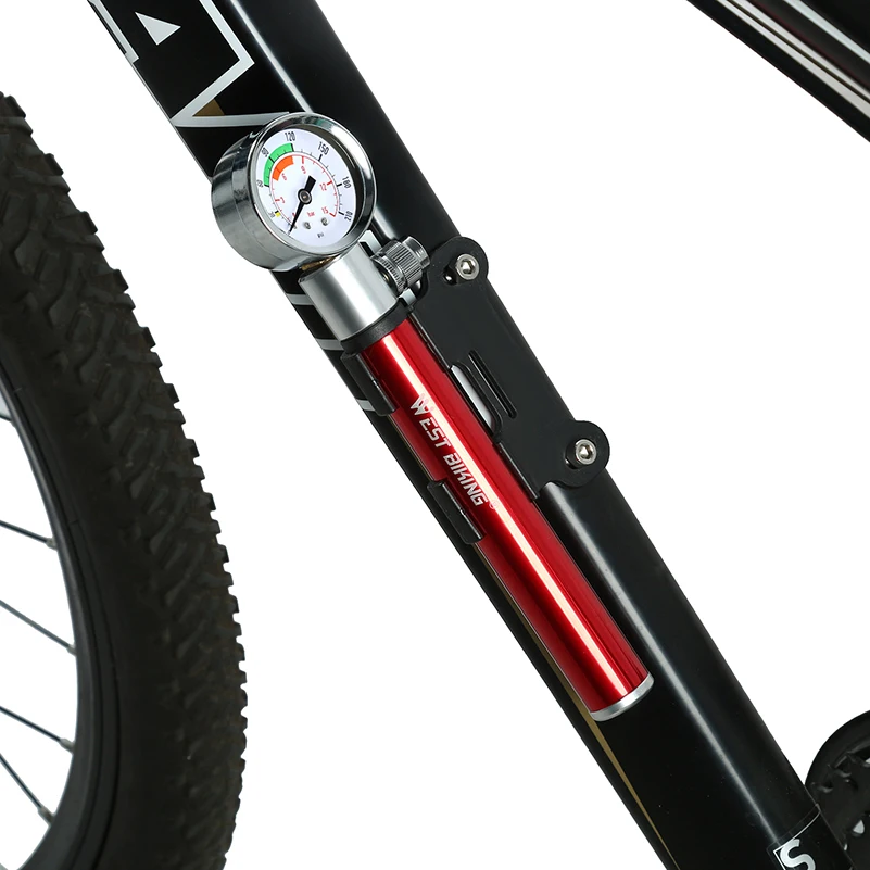 WEST BIKING Сверхлегкий велосипедный насос с манометром 120Psi Presta Schrader велосипедный ручной воздушный насос портативный мини велосипедный насос