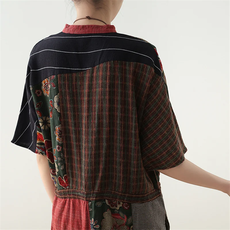 Женские комбинезоны с цветочным принтом Johnature хлопковые и льняные винтажные