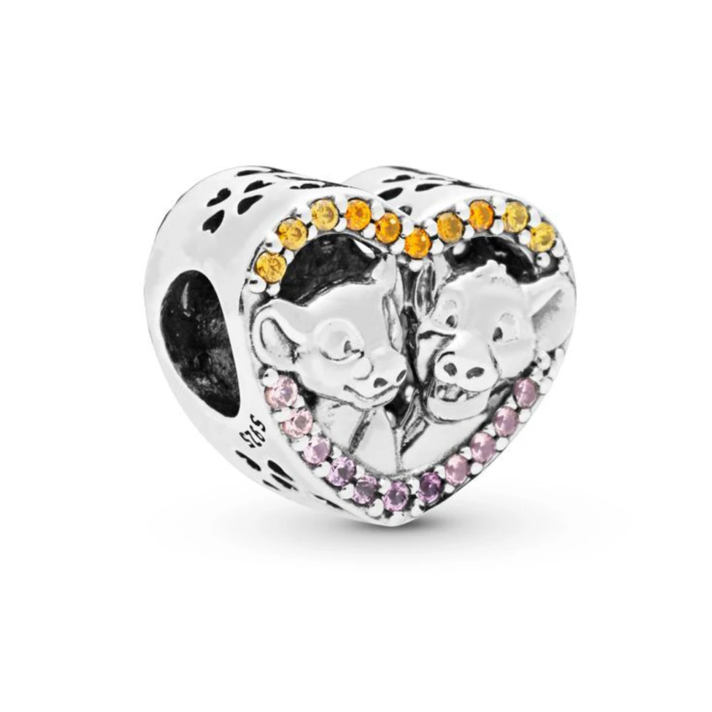 Модный berloque 925 Simba и Nala сердце Шарм циркон камень Бусины Подходит Pandora Браслеты Женские ювелирные изделия аксессуары