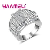 wide ring white crystal column styling 925 sterling silver wedding christmas surprise gift jewelry for women lady