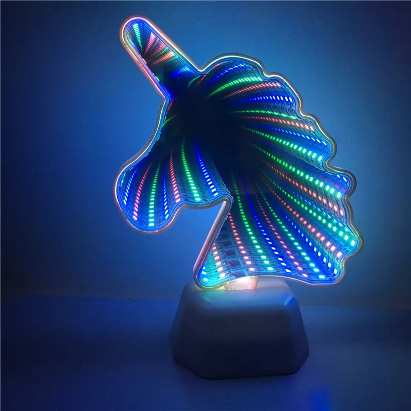 Unicorn 3D Творческий единорог с принтом из звездочек и облаков, с изображением милых сердечек Ночной светильник Светодиодные лампы Декор Новинка зеркало тоннельная лампа для маленьких детей Спальня светильник Инж - Испускаемый цвет: Unicorn