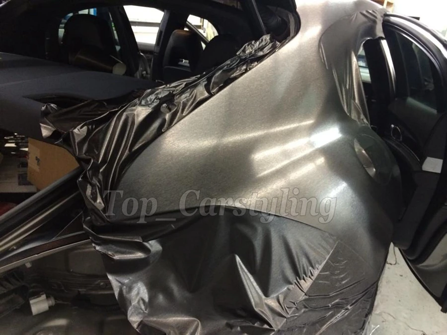 Низкая цена 1.52X20 м/roll Титан Матовый алюминий винил wrap оклеивание щетка стальная