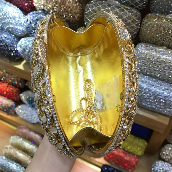 Золотисто серебристые сумочки Minaudiere Женский вечерний клатч с кристаллами