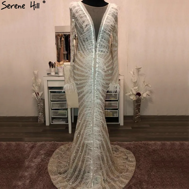 Обнаженные серебряные с v-образным вырезом Дубай Роскошные вечерние платья 2019