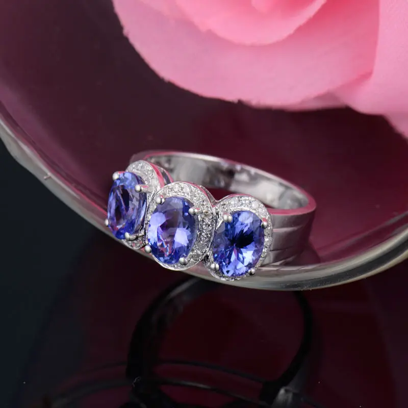 Циркониевое кольцо белое золото 3 камня в 14 КТ|natural tanzanite|tanzanite white goldgold natural |