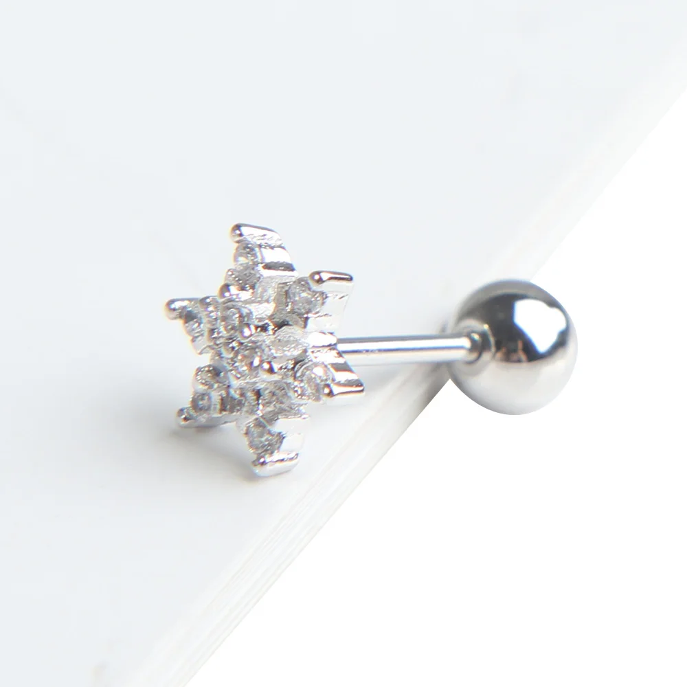 1 шт. серьга гвоздик для пирсинга со снежинками|Серьги-гвоздики| |