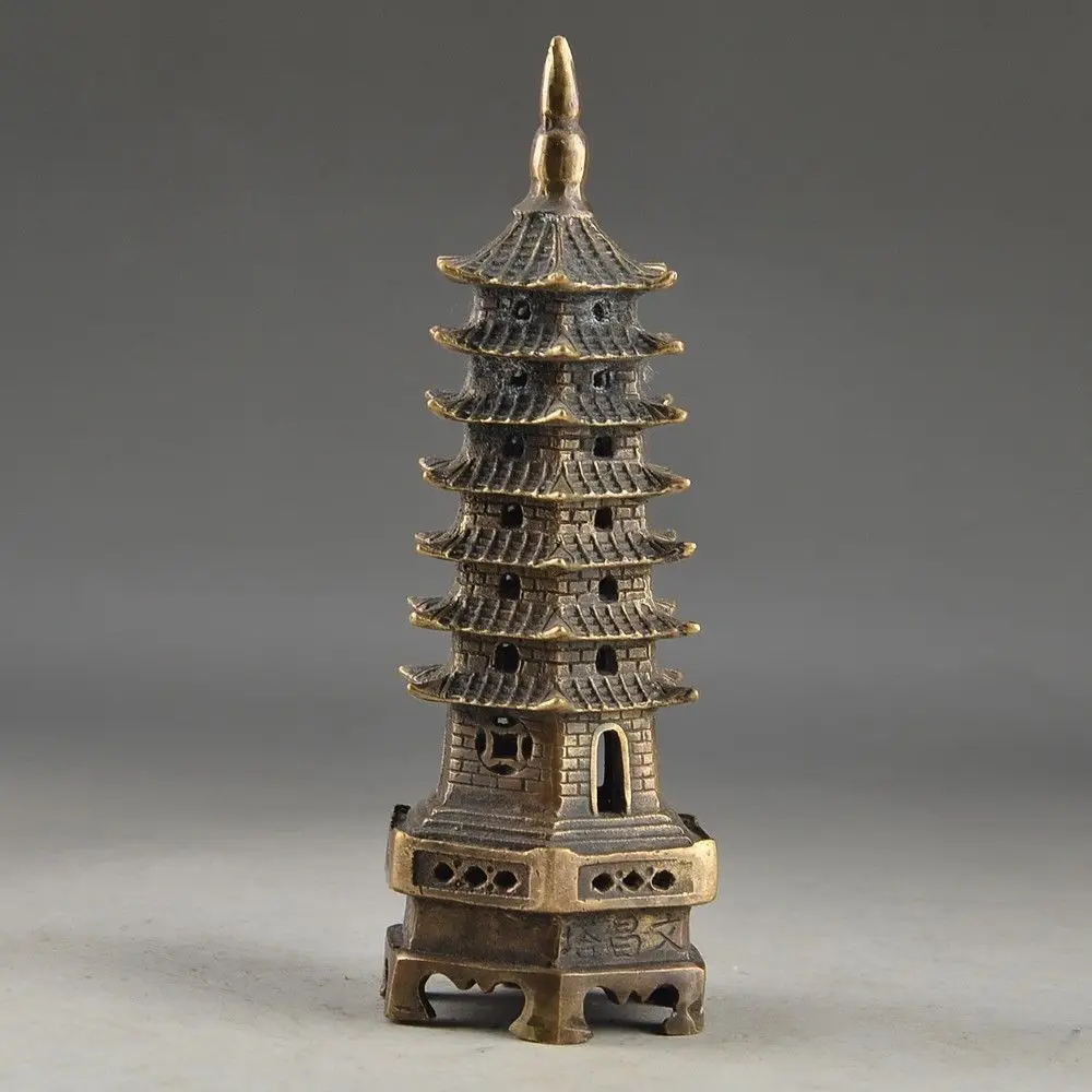 Китайская латунная винтажная ручная работа 7 этажная Коллекционная башня